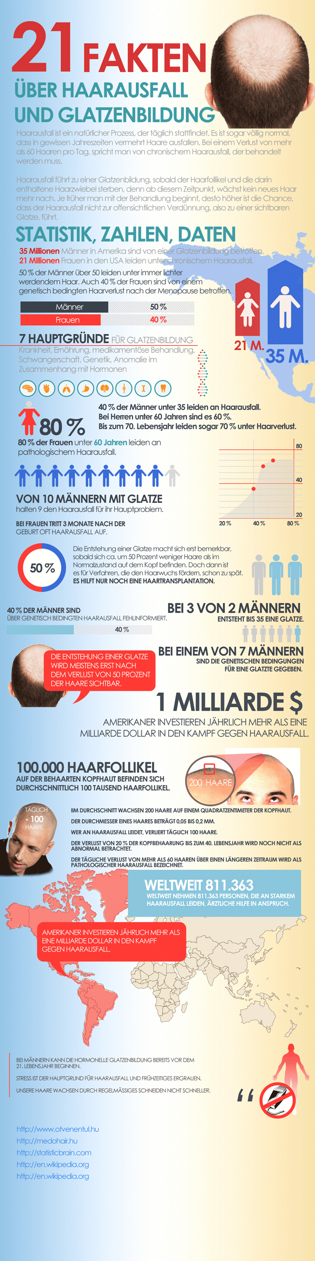 Infografik 21 Fakten über Haarausfall & Glatzenbildung