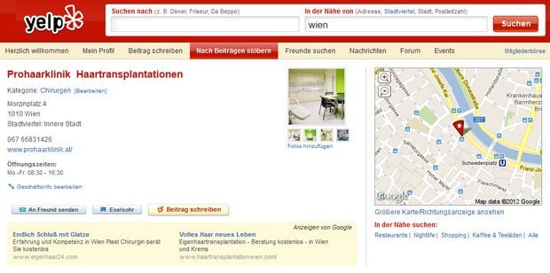 Bewerten Sie die PROHAARKLINIK Ungarn auf yelp.at